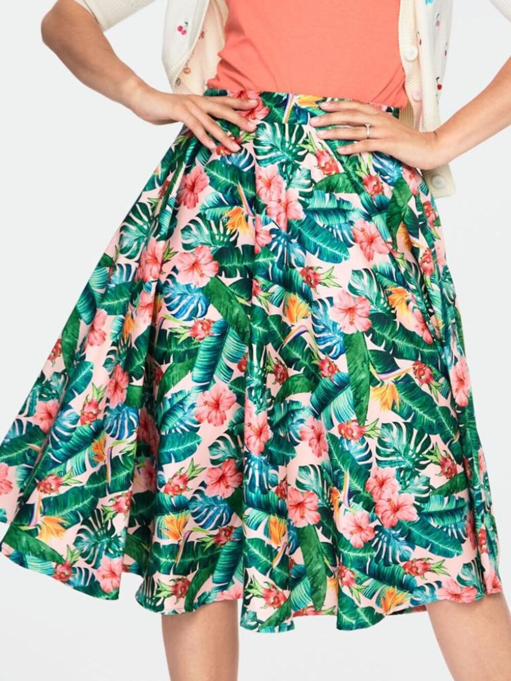 Voodoo Vixen Valentina Floral Tropical Print Skirt retro vamp pinup palm leaf 1X